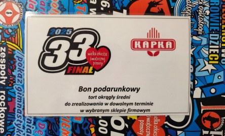 Państwo Bożena i Tadeusz Kapka, właściciele Piekarni Kapka przekazali na aukcje WOŚP  BON PODARUNKOWY na TORT 